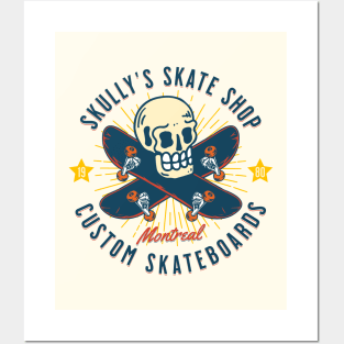 Skully's Skate Shop Vintage Skateboarding Skull Custom Board Posters and Art